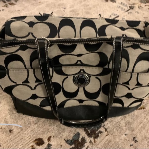 Coach Signature Black and Cream Diaper bag/tote - Picture 1 of 6